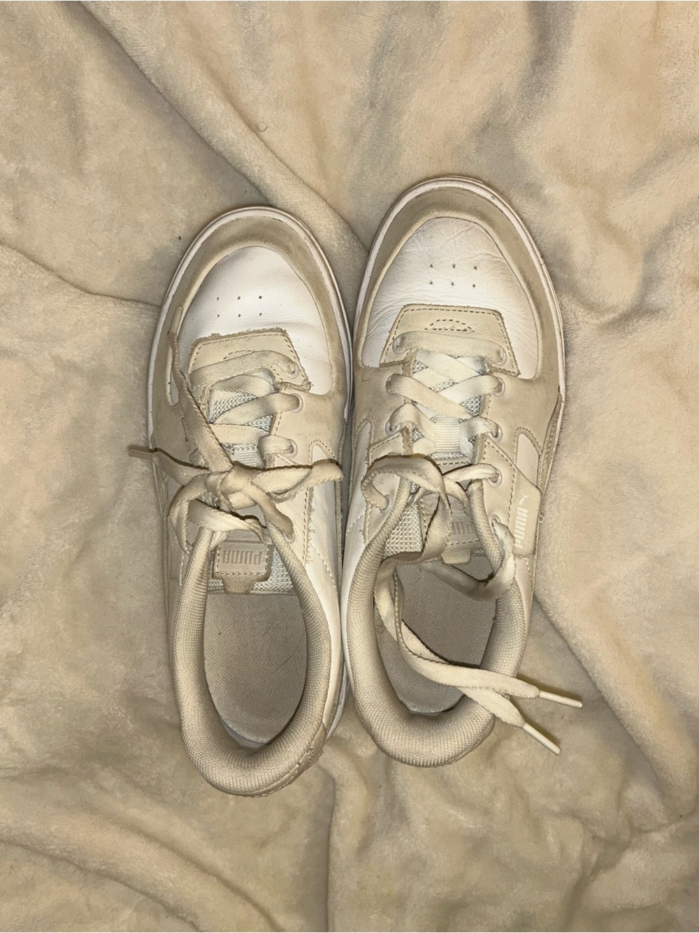 Puma Women's Cream and White Lace-Up Sneakers